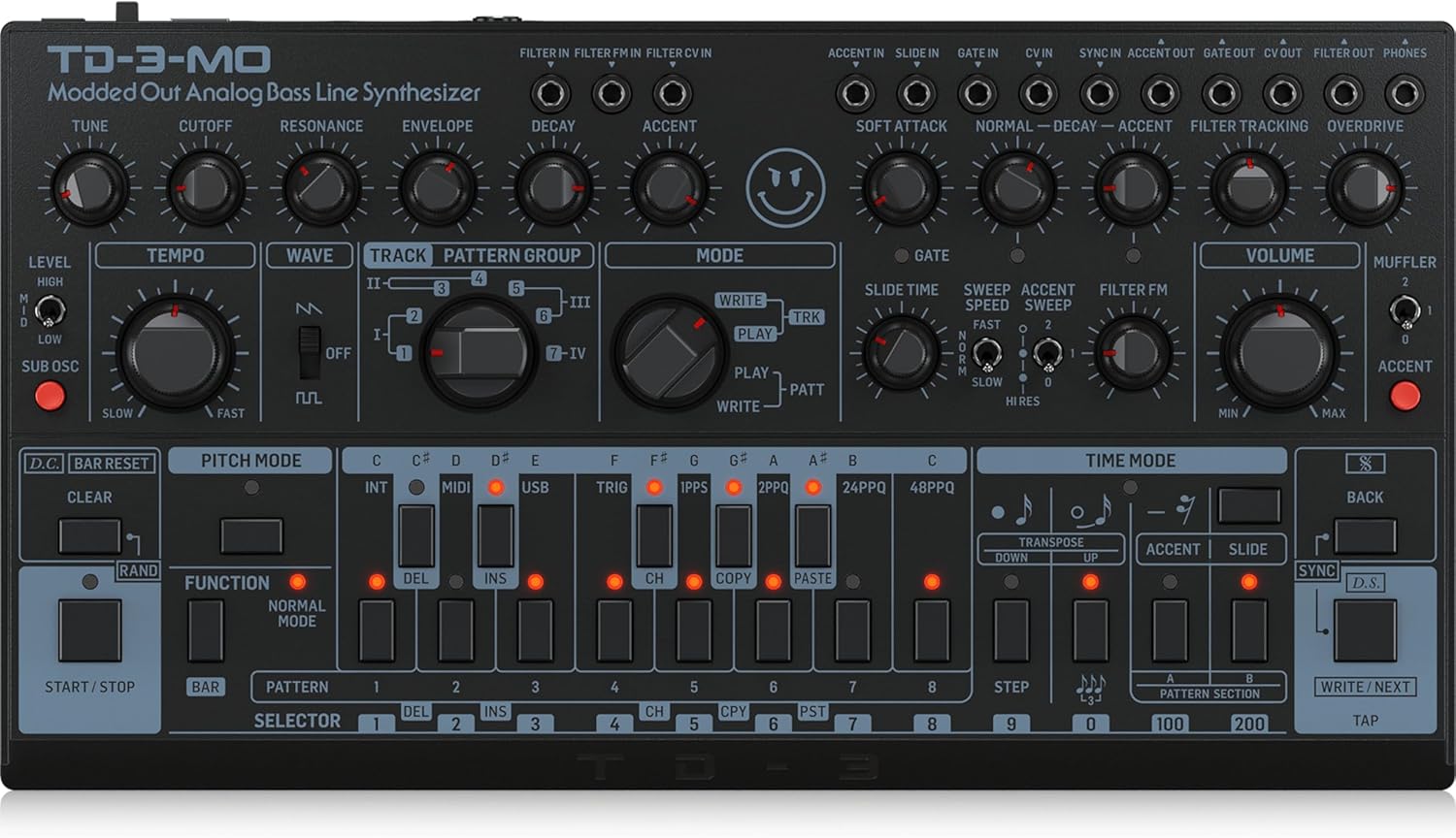 Behringer TD-3-MO Modded Out Analog Bass Line Synthesizer with VCO, VCF and VCA – Black