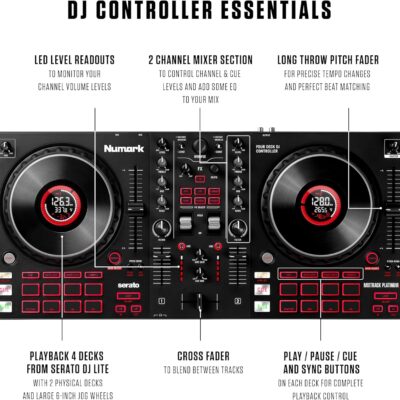 81A2411JhVL. AC SL1500 1781141760 5109 Numark Mixtrack Platinum FX Serato DJ Controller with Jog Wheel Displays, 4 Decks, Mixer, Effects Paddles and Audio Interface