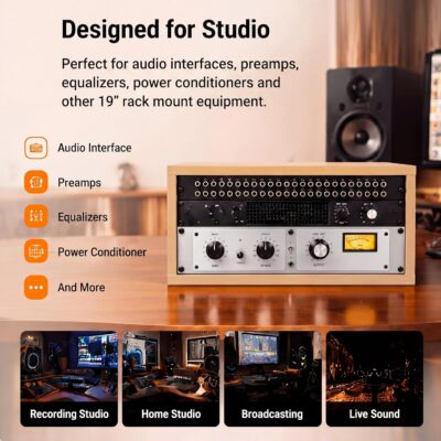 AceOrbit 4U Wooden Studio Rack for Pro Audio Gear 4u Audio Rack Case in Oak Finish Compact Efficient Desktop Storage Protect Equipment Studio Control Home Room Use (Wood)