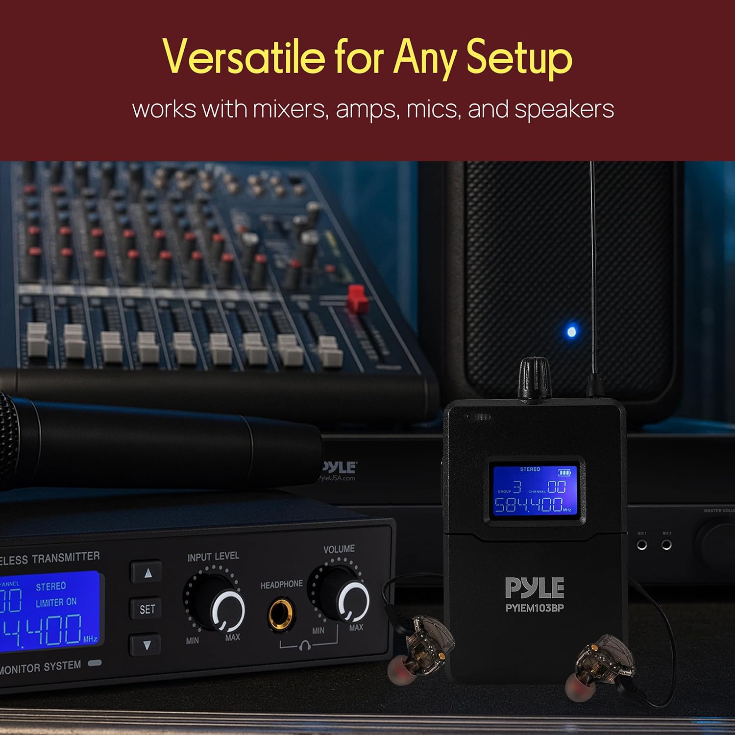 Pyle Wireless in-Ear Monitor Bodypack Receiver – IEM in Ear Monitor System with Dual Driver Earphones, 220 Frequencies, Stable Transmission, for Stage, Rehearsal, Studio – Compatible with PYIEM103