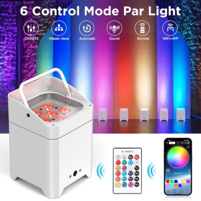 81IlK7Yp3WL. AC SL1500 Battery Powered Stage Lights, 9600mAh Rechargeable Par Can Lights 6x18W RGBWA+UV APP/Remote/DMX512/Sound Activated, Uplights for Events Party Wedding DJ Concert Christmas Dance White