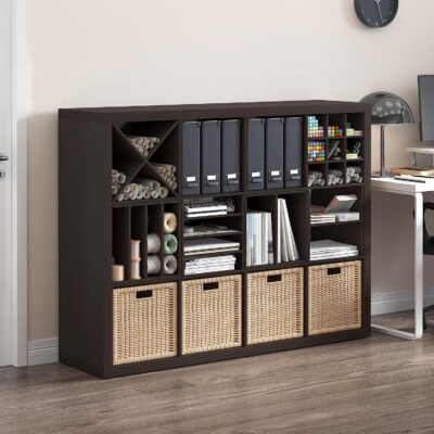 81KxPXyRyJL. AC SL1500 Furinno Cubicle Cube Insert, H-Shelf Cube Organizer, 2-Tier Shelf Accessory, Fits into Furinno Triple Thick Cubes, IKEA Kallax, for Organizers and Storage, Black Dark Oak