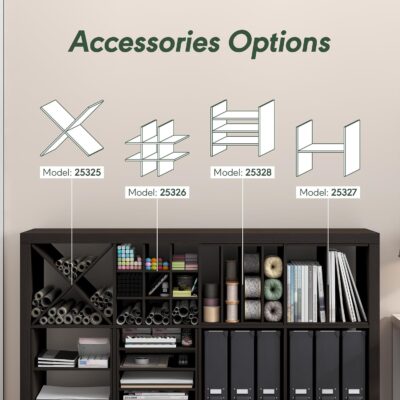 81L11QB 7L. AC SL1500 Furinno Cubicle Cube Insert, H-Shelf Cube Organizer, 2-Tier Shelf Accessory, Fits into Furinno Triple Thick Cubes, IKEA Kallax, for Organizers and Storage, Black Dark Oak