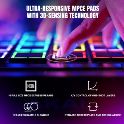 Akai Professional MPC Live III – Standalone Portable Music Production Center with MPCe Pads, Sequencer, Touchscreen, Mic, Stereo Monitors, Audio Interface, Wi-Fi, Bluetooth, Battery, Touchstrip