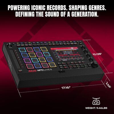 Akai Professional MPC Live III – Standalone Portable Music Production Center with MPCe Pads, Sequencer, Touchscreen, Mic, Stereo Monitors, Audio Interface, Wi-Fi, Bluetooth, Battery, Touchstrip