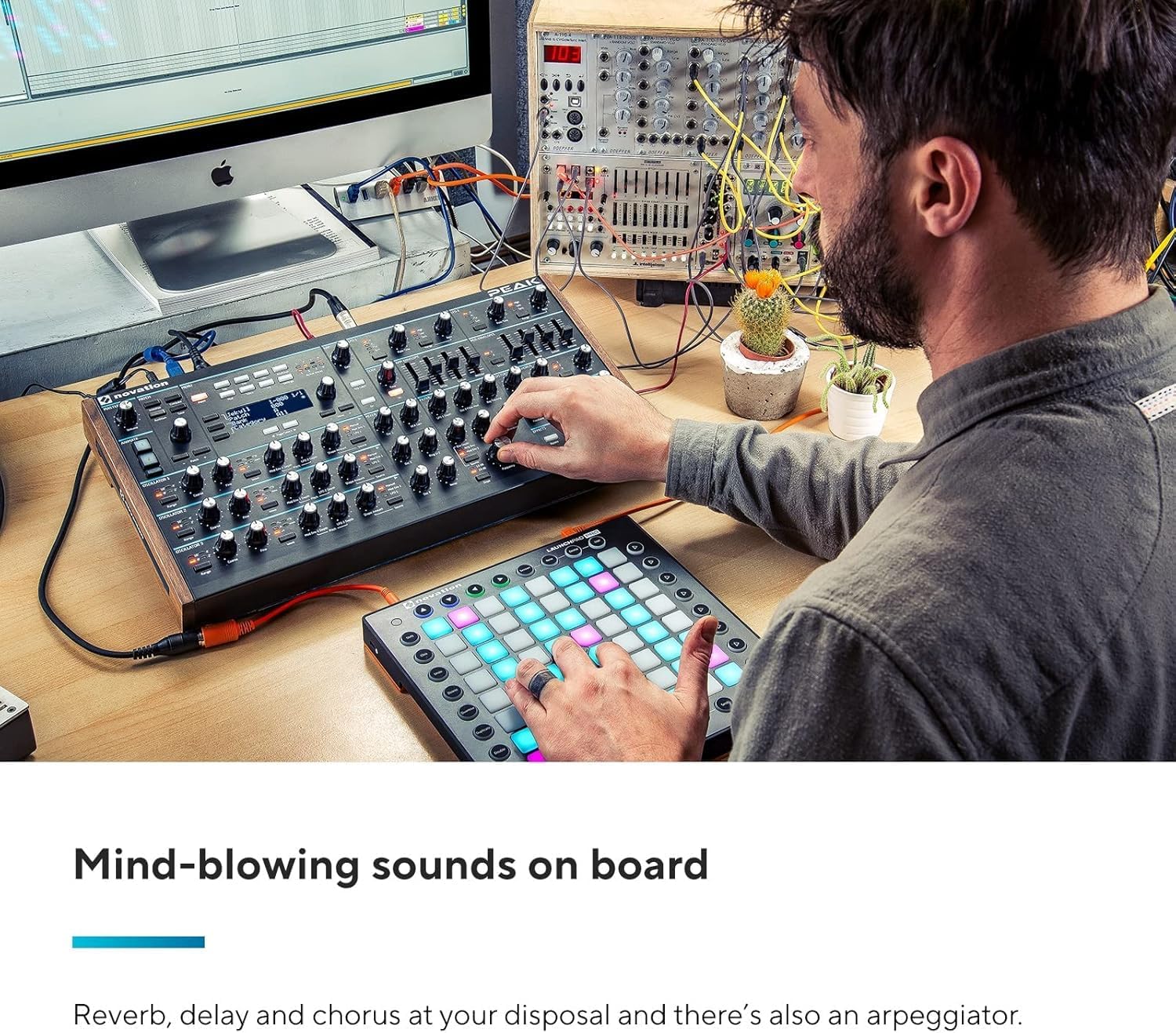 Novation Peak 8-Voice Desktop Polyphonic Synthesiser with 2 LFOs per voice, 16-slot modulation matrix, 3 analogue distortion points, and digital effects