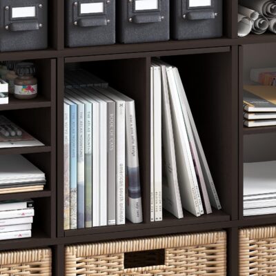 81OiHnlNlwL. AC SL1500 Furinno Cubicle Cube Insert, H-Shelf Cube Organizer, 2-Tier Shelf Accessory, Fits into Furinno Triple Thick Cubes, IKEA Kallax, for Organizers and Storage, Black Dark Oak