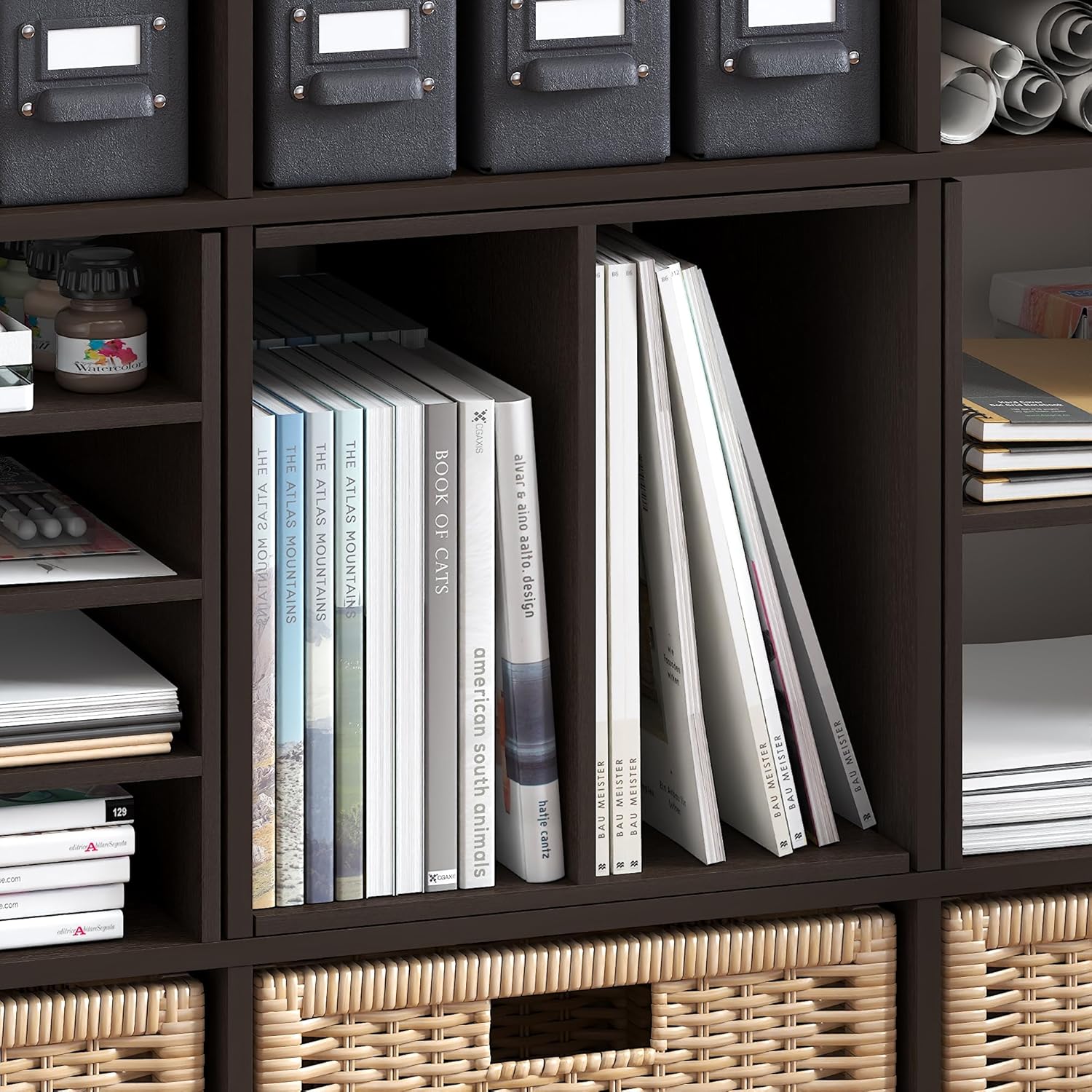 Furinno Cubicle Cube Insert, H-Shelf Cube Organizer, 2-Tier Shelf Accessory, Fits into Furinno Triple Thick Cubes, IKEA Kallax, for Organizers and Storage, Black Dark Oak