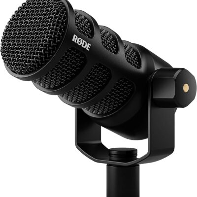 Rode PodMic USB Dynamic Broadcast Microphone Bundle with BOOMARM1 Desktop Boom Arm and 10-Foot XLR Cable — Cardioid USB-C Studio Mic with APHEX DSP for Podcasting, Streaming, Voice Over