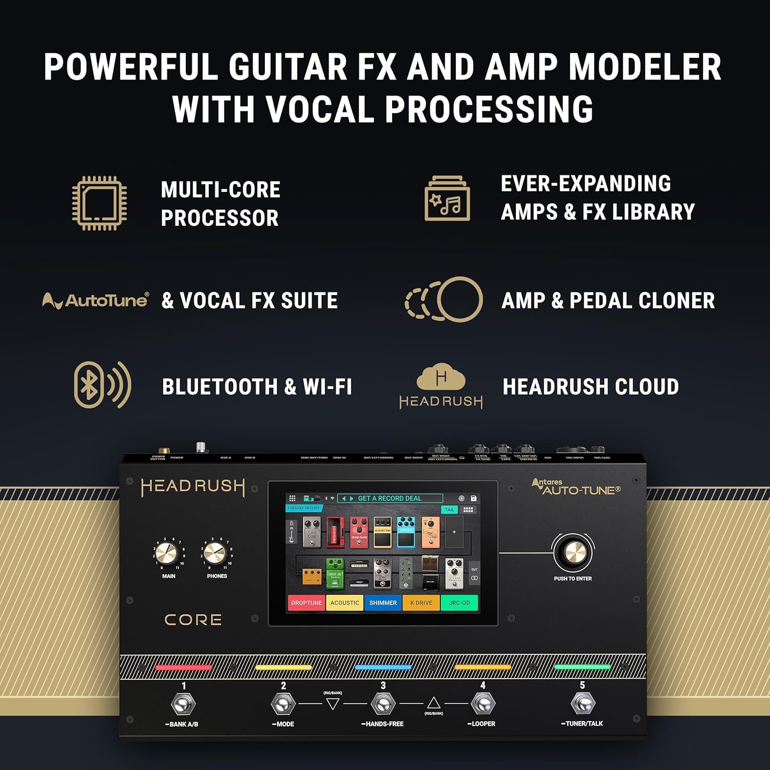 HeadRush Core – Guitar and Vocal Multi Core Effects Amp Modeling Processor with Cloning, Looper, Antares Auto-Tune, Wi-Fi, Touchscreen, and Bluetooth