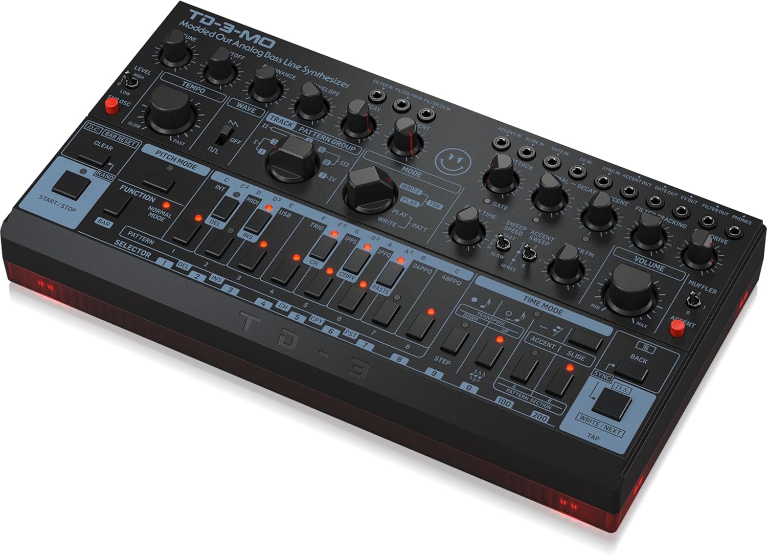 Behringer TD-3-MO Modded Out Analog Bass Line Synthesizer with VCO, VCF and VCA – Black
