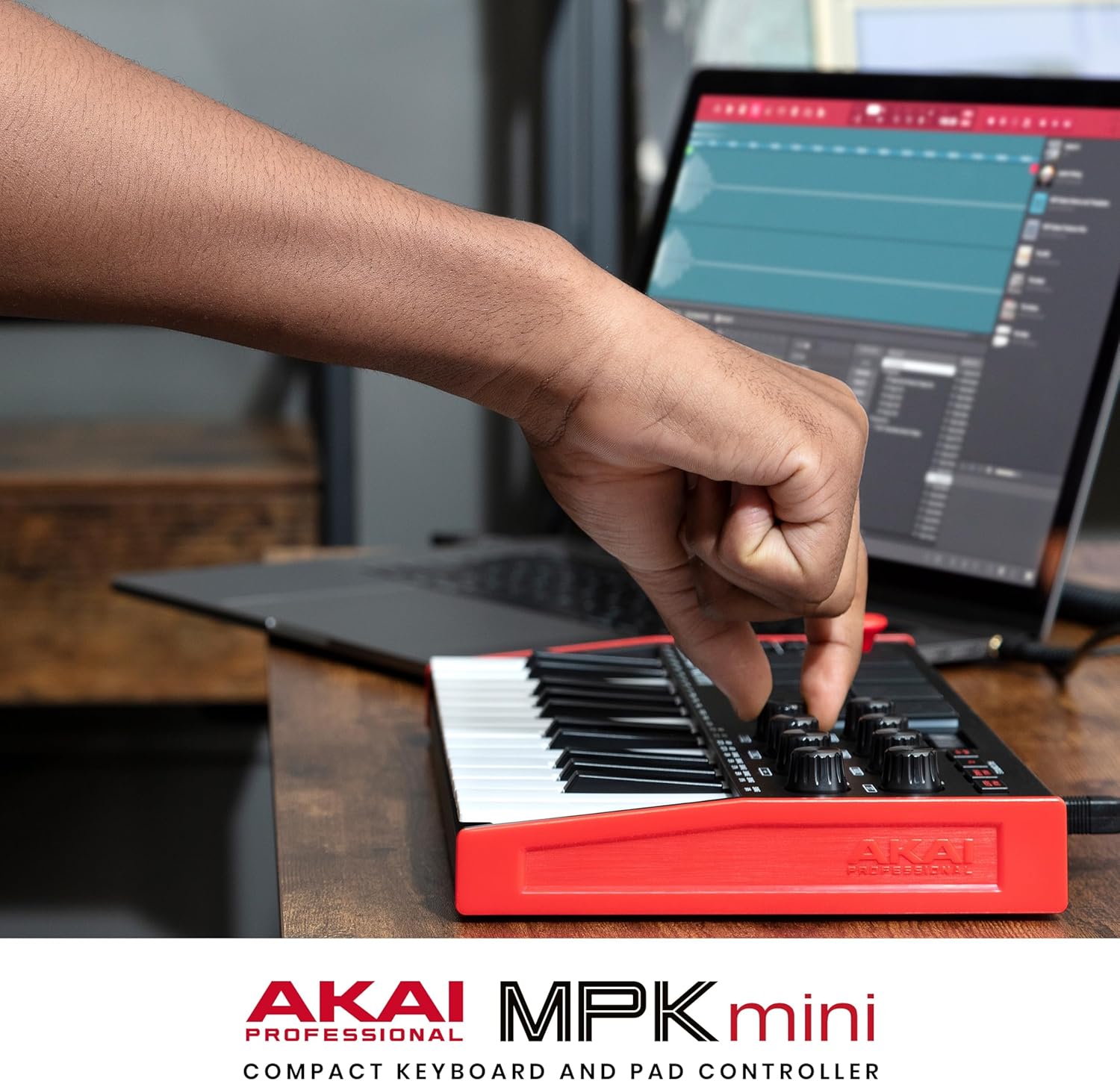 Akai Professional MPK Mini MK3-25 Key USB MIDI Keyboard Controller with 8 Backlit Drum Pads, 8 Knobs, Music Production Software and Native Instruments Sound Package (NKS Integration)