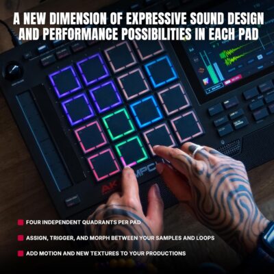 Akai Professional MPC Live III – Standalone Portable Music Production Center with MPCe Pads, Sequencer, Touchscreen, Mic, Stereo Monitors, Audio Interface, Wi-Fi, Bluetooth, Battery, Touchstrip