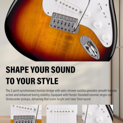 81Ugh5CfBCL. AC SL1500 Fender Standard Stratocaster – 3-Color Sunburst Bundle with Strap, Guitar Cleaning Kit and Austin Bazaar Instructional Video