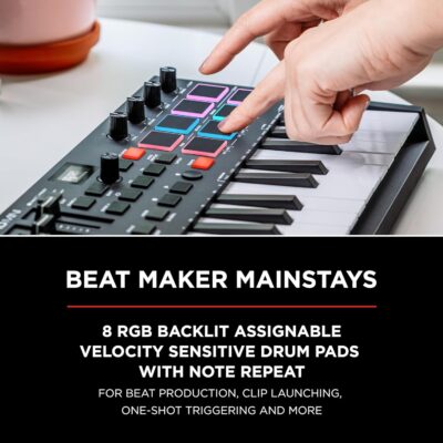 M-AUDIO Oxygen Pro Mini 32-Key USB MIDI Keyboard Controller for MacOS and WinOS, with Beat Pads, Assignable Knobs and Faders, and Native Instruments Sound Pack (NKS Integration)