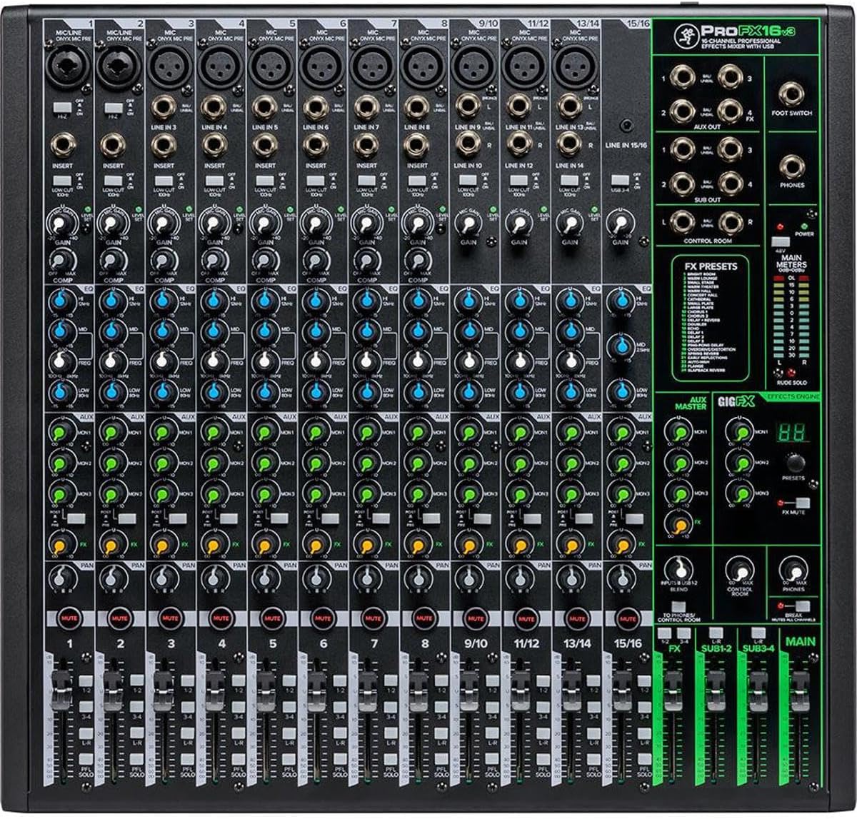 Mackie ProFX16v3 16-Channel Professional Analog Mixer with USB, Onyx Mic Preamps and GigFX Effects Engine