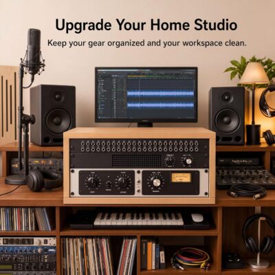 AceOrbit 4U Wooden Studio Rack for Pro Audio Gear 4u Audio Rack Case in Oak Finish Compact Efficient Desktop Storage Protect Equipment Studio Control Home Room Use (Wood)