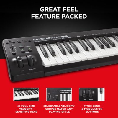 M-AUDIO Keystation 49 MK3 – Synth Action 49 Key USB MIDI Keyboard Controller with Assignable Controls, Pitch and Mod Wheels, and Software Included