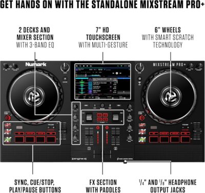 81foqKGdOgL. AC SL1500 1781106716 8605 Numark Mixstream Pro+ DJ Controller with Stem Separation, 2 Decks, Wi-Fi Streaming, Mixer, 7 Touchscreen, Speakers, works with Serato and Virtual DJ