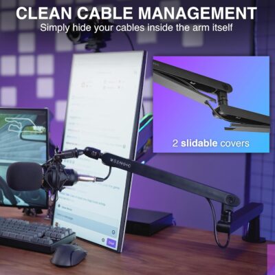 Sensic SA-30 LP Low Profile Microphone Boom Arm, 360° Rotatable Mic Stand, Low Profile Microphone arm for streaming with Cable Management, Professional Mic Arm, Mic Boom Arm Black