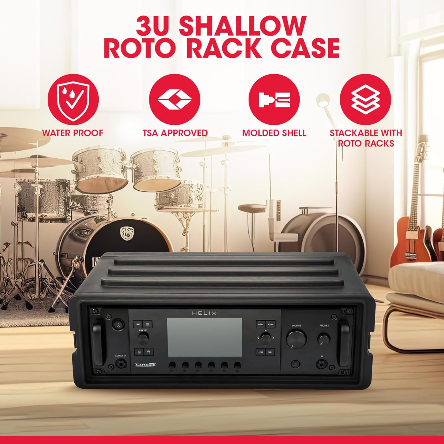SKB Shallow Rack 3U – Roto-Molded for Durability & Impact Resistance, Waterproof & Stackable Design, with Twist Latches & Rubber Feet – Ideal for Secure Equipment Storage & Transport, Black