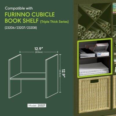 81lBbPSXCiL. AC SL1500 Furinno Cubicle Cube Insert, H-Shelf Cube Organizer, 2-Tier Shelf Accessory, Fits into Furinno Triple Thick Cubes, IKEA Kallax, for Organizers and Storage, Black Dark Oak