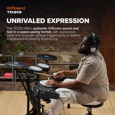 Roland TD313 V-Drums | Compact 3 Series V-Drum Kit | V31 Sound Module | Advanced Sound Technology | Upgraded Pads & Accurate Cymbal Triggering | Integrated Coach Mode | Expanded I/O Features