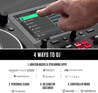 81npDMxaasL. AC SL1500 1781106717 1693 Numark Mixstream Pro+ DJ Controller with Stem Separation, 2 Decks, Wi-Fi Streaming, Mixer, 7 Touchscreen, Speakers, works with Serato and Virtual DJ