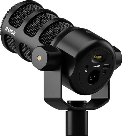 Rode PodMic USB Dynamic Broadcast Microphone Bundle with BOOMARM1 Desktop Boom Arm and 10-Foot XLR Cable — Cardioid USB-C Studio Mic with APHEX DSP for Podcasting, Streaming, Voice Over
