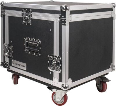 Sound Town Enhanced Thickness 1/2 (12mm) Plywood 8U Audio Rack/Road ATA Case with 11U Slant Mixer Top, 20 Rackable Depth, Casters, 8 Space Size, Pro Tour Grade (STMR-8UW)