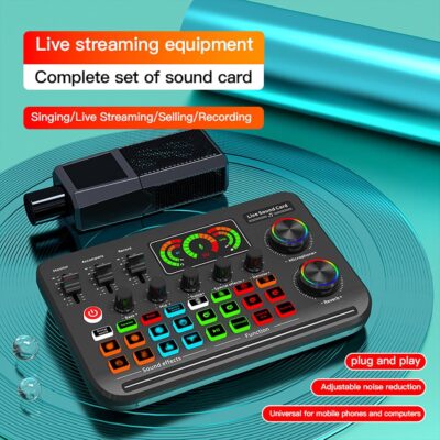 Audio Interface Live Sound Card Audio Recording Desktop Singing Sound Card Mixer BT Wireless Plug and Play Intelligent Noise Reduction Built-in Rechargeable Battery