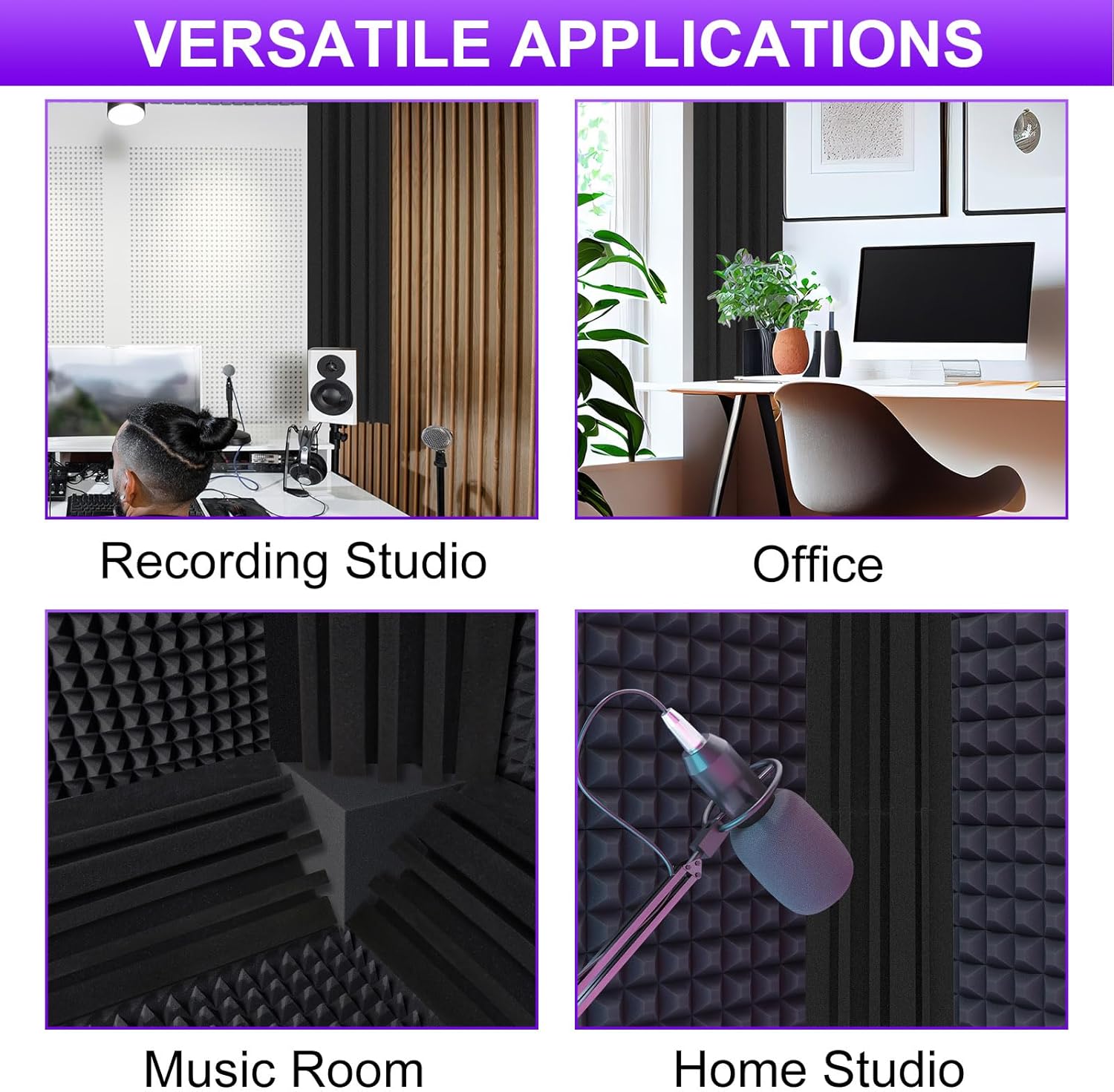 TroyStudio Bass Traps – 24 Pcs 4 X 4 X 12 Inches Dense Thick Studio Bass Foam Corner, Acoustic Treatment Panel Absorbing Echo Reverb, Low Frequency Sound Absorber for Music Room Home Recording Studio