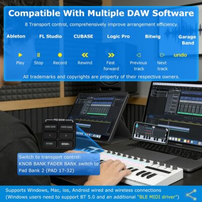 M-VAVE SMK37 PRO MIDI keyboard controller with 16 backlit drum pads, perfect for music production and beat making with responsive touch sensitivity