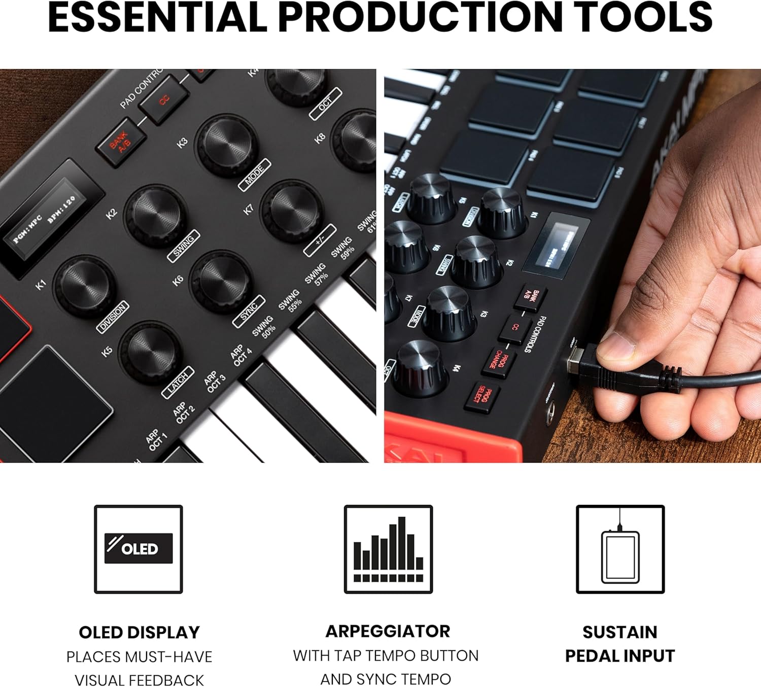 Akai Professional MPK Mini MK3-25 Key USB MIDI Keyboard Controller with 8 Backlit Drum Pads, 8 Knobs, Music Production Software and Native Instruments Sound Package (NKS Integration)