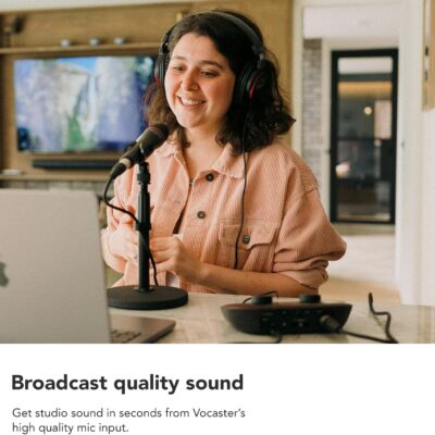 Focusrite Vocaster One — Podcasting Interface for Recording as a Solo Creator. Use Auto Gain, Enhance, and Mute for Easy Podcasting. Small, Lightweight, and Powered by Computer