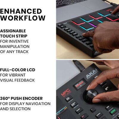 Akai Professional MPC Studio MIDI Controller Beat Maker with 16 Velocity Sensitive RGB Pads, MPC Software, Assignable Touch Strip and LCD Display