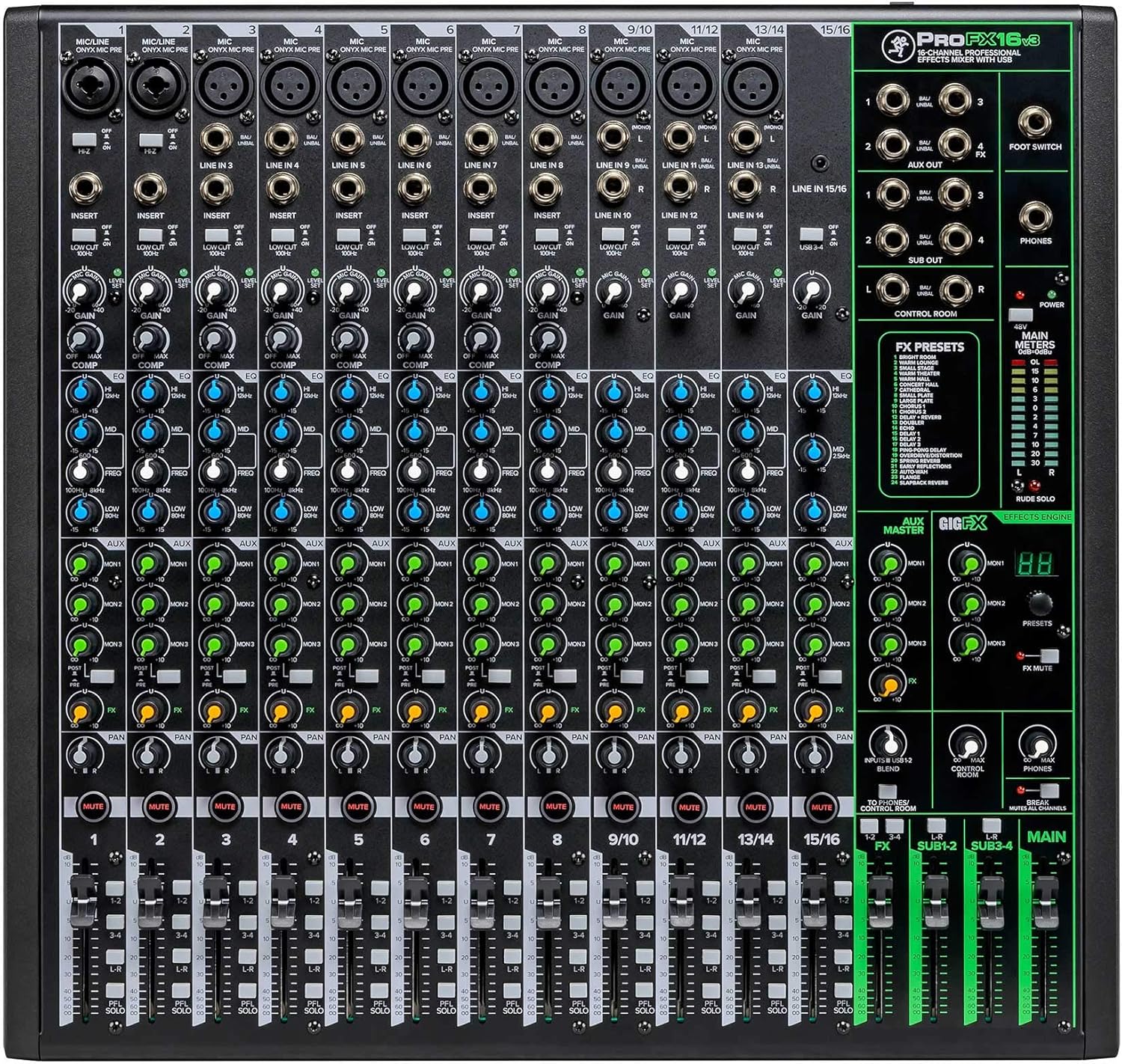 Audiosavings Bundle: Mackie ProFX16v3 16-Channel 4-Bus Professional Effects Mixer w/USB ProFX16v3 Bundle with Rockville MBP2220 22×20 Pro Mixer Bag & Thick Foam+Semi-Hard+6 Padded Dividers (2 Items)