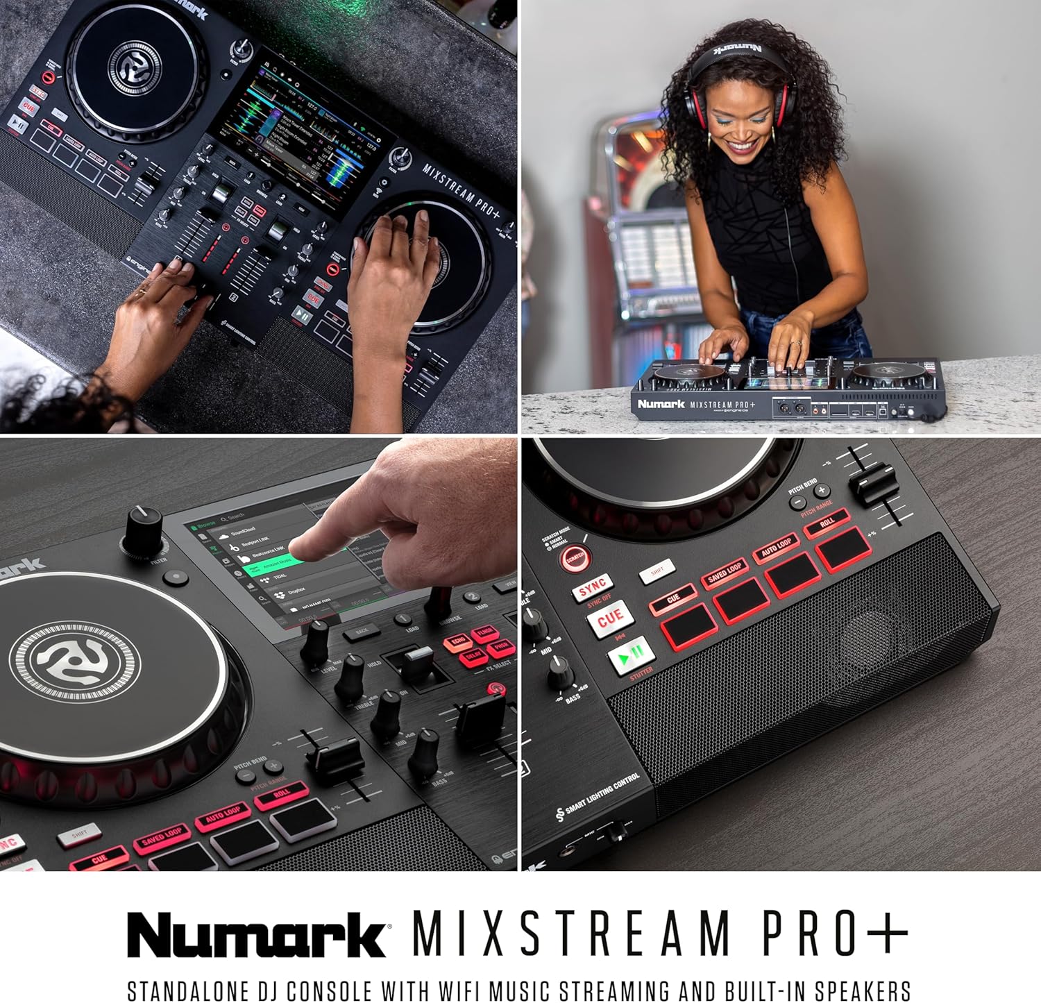 Numark Mixstream Pro+ DJ Controller with Stem Separation, 2 Decks, Wi-Fi Streaming, Mixer, 7 Touchscreen, Speakers, works with Serato and Virtual DJ