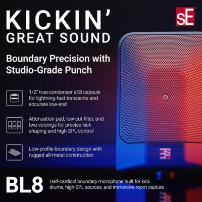 910o LeBHPL. AC SL1500 SE ELECTRONICS BL8 Half-Cardioid Boundary Microphone for Kick Drums, Grand Piano, Ambience, Room & Stage Floor Miking & More – Professional Boundary Mic with Rugged Build