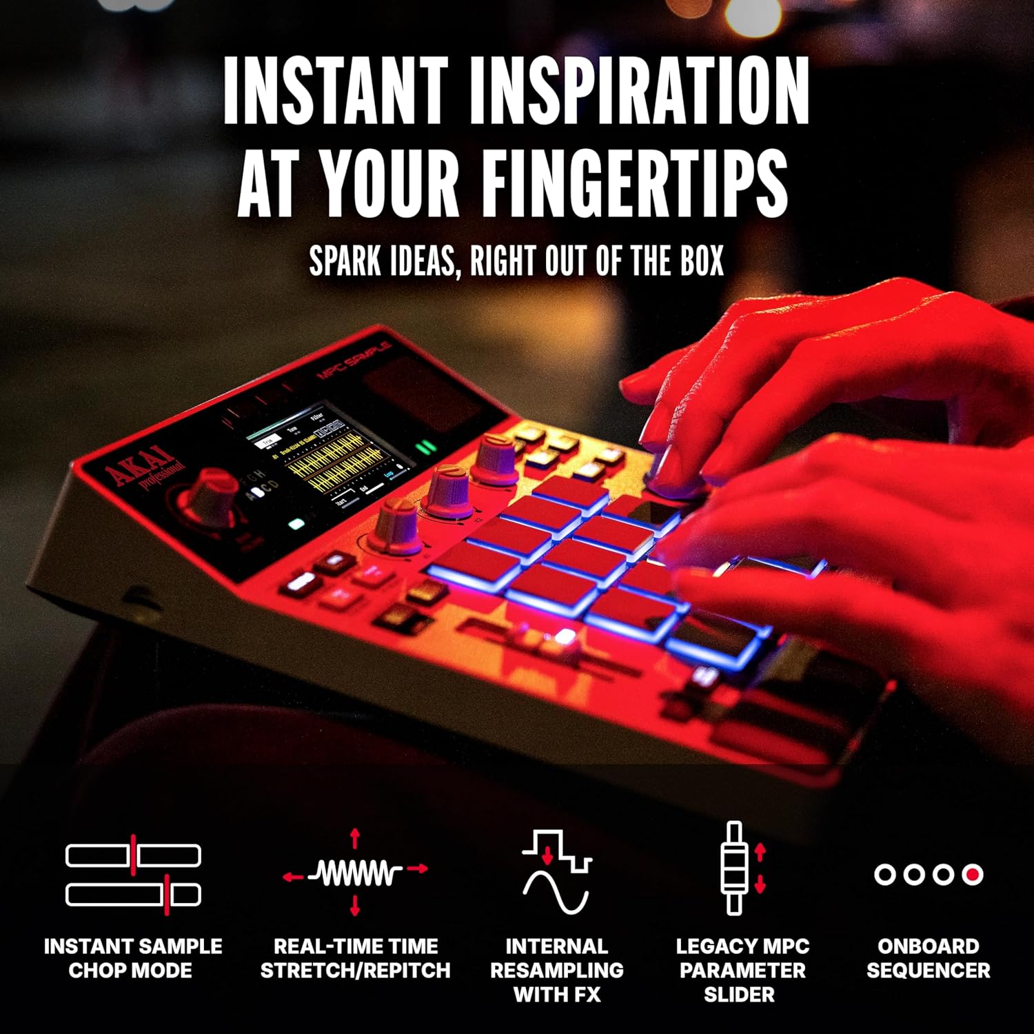 Akai Professional MPC Sample Standalone Portable Sampler, Sequencer and Effects Processor, with Rechargeable Battery, USB-C, Built-in Speaker and Microphone