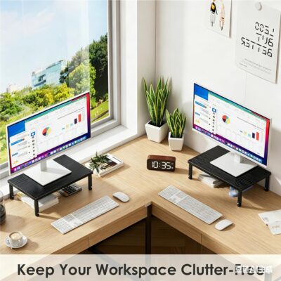 91Wj7vGR6dL. AC SL1500 OPNICE Desk Organizers and Accessories, Adjustable Computer Monitor Stand Riser, Laptop Stand for Desk, Office Desk Accessories & Workspace Organizers for Home Office, Black Wood