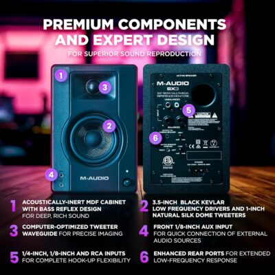 Numark Mixtrack Platinum FX DJ Controller and M-AUDIO BX3 Pair Studio Monitors for Studio Recording, Music Production, Podcasting, Streaming