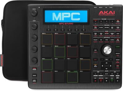 Akai Professional MPC Studio Black – Ultra-Portable MPC With MPC Software (Download), USB Power, LCD Screen, Touch Sensitive Encoders, Brushed Aluminium Body & Data Dial and Neoprene Sleeve Included.
