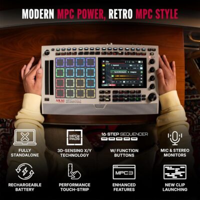 Akai Professional MPC Live III Retro – Standalone Portable Music Production Center with MPCe Pads, Sequencer, Touchscreen, Mic, Stereo Monitors, Audio Interface, Wi-Fi, Bluetooth, Battery, Touchstrip